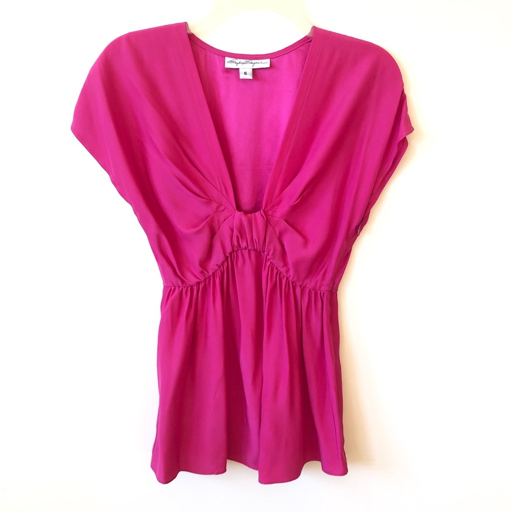 NWOT Sophia Eugene Magenta Silk Tie Front Blouse